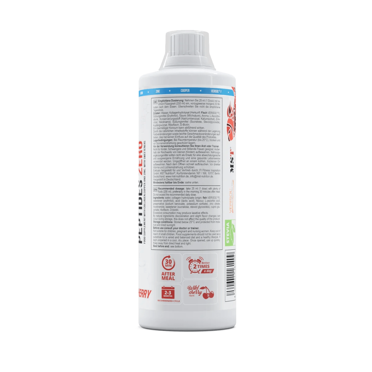 MST Fish Collagen Peptides + Verisol in 1000 ml Flasche mit Kirschgeschmack, natürlicher Collagen-Drink für Haut und Gelenke