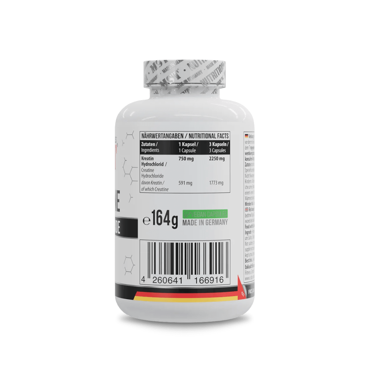MST Creatine HCL 180 Kapseln, Nahrungsergänzungsmittel mit Creatin für Muskelaufbau und Leistung.