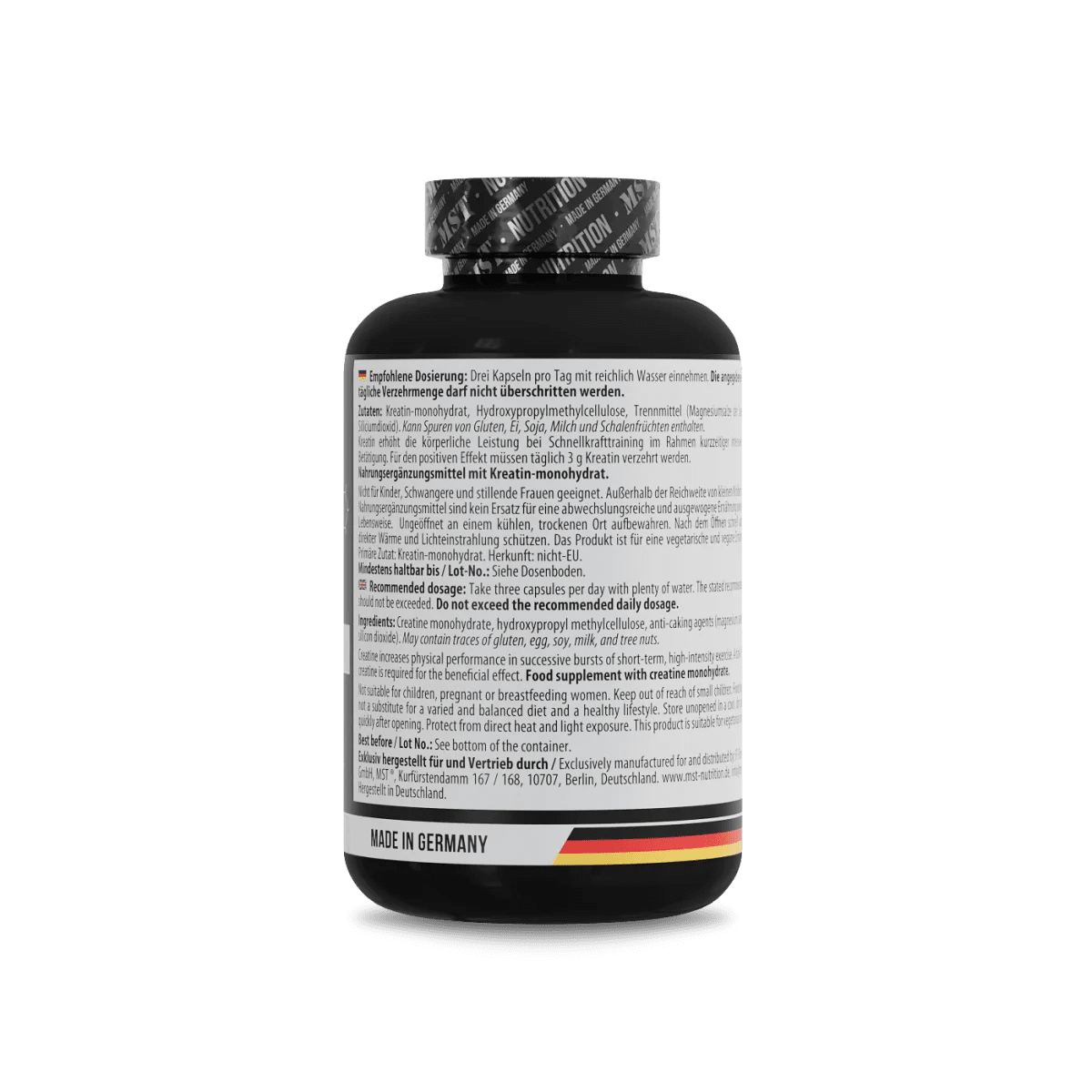 MST Creatin-Monohydrat in 180 Kapseln, hochwertiges Nahrungsergänzungsmittel für Muskelkraft und Leistungssteigerung