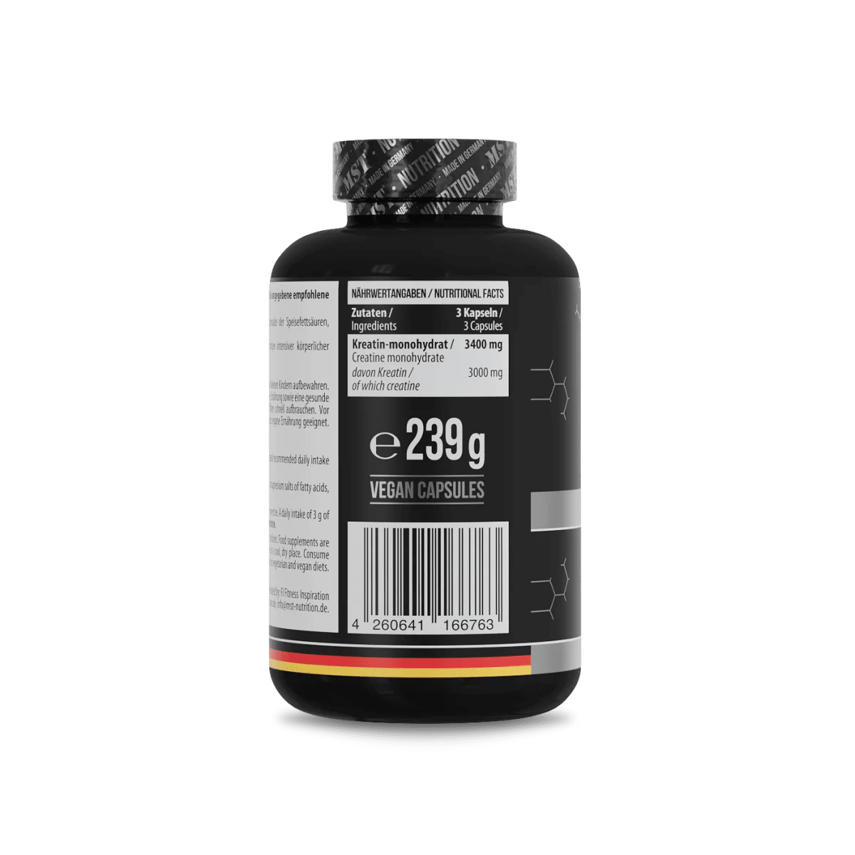 MST Kreatin Monohydrat in 180 Kapseln, sportliches Nahrungsergänzungsmittel für Muskelaufbau und Leistungssteigerung