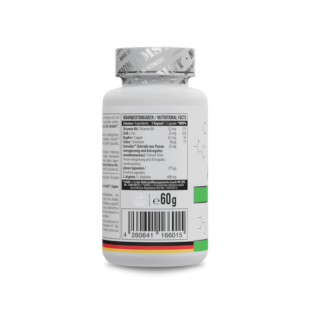 MST Nutrition ArgiZinc Forte Kapseln, 60 Stück, Nahrungsergänzungsmittel mit Arginin und Zink, in einer weißen Packung.