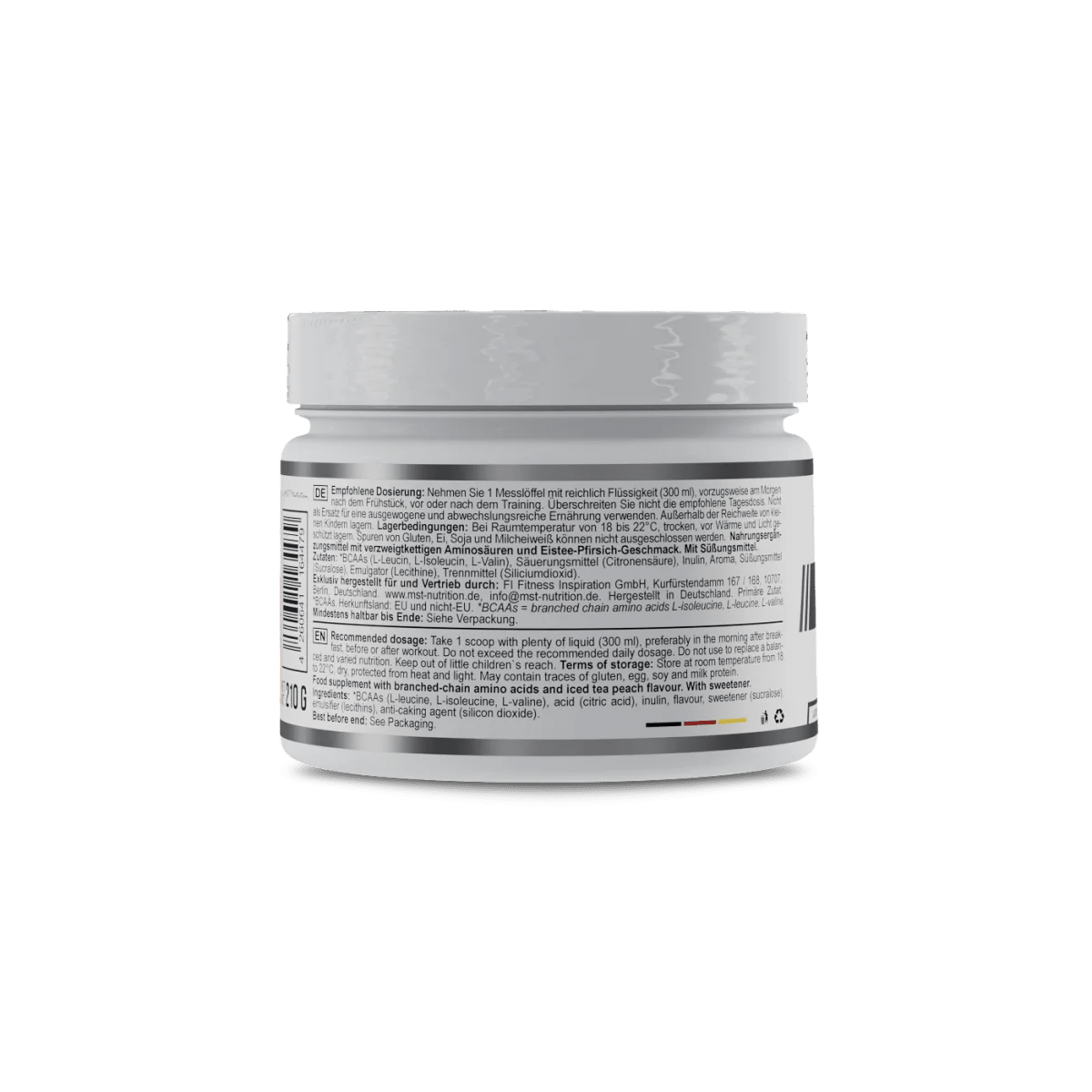 MST Healthy BCAA Instant 210 g in Peach Ice Tea Geschmack, Pulver mit BCAA für Muskelunterstützung und Erfrischung