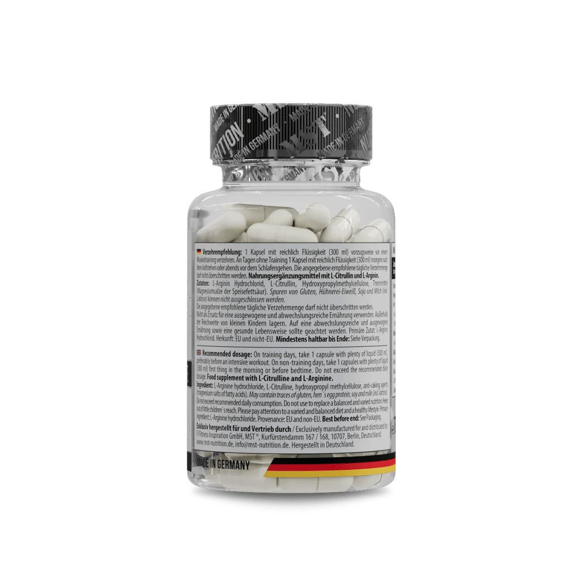 MST Nutrition Amino Pump Kapseln mit L-Arginin und L-Citrullin, Nahrungsergänzung für Muskelkraft, geöffnet mit Kapseln.