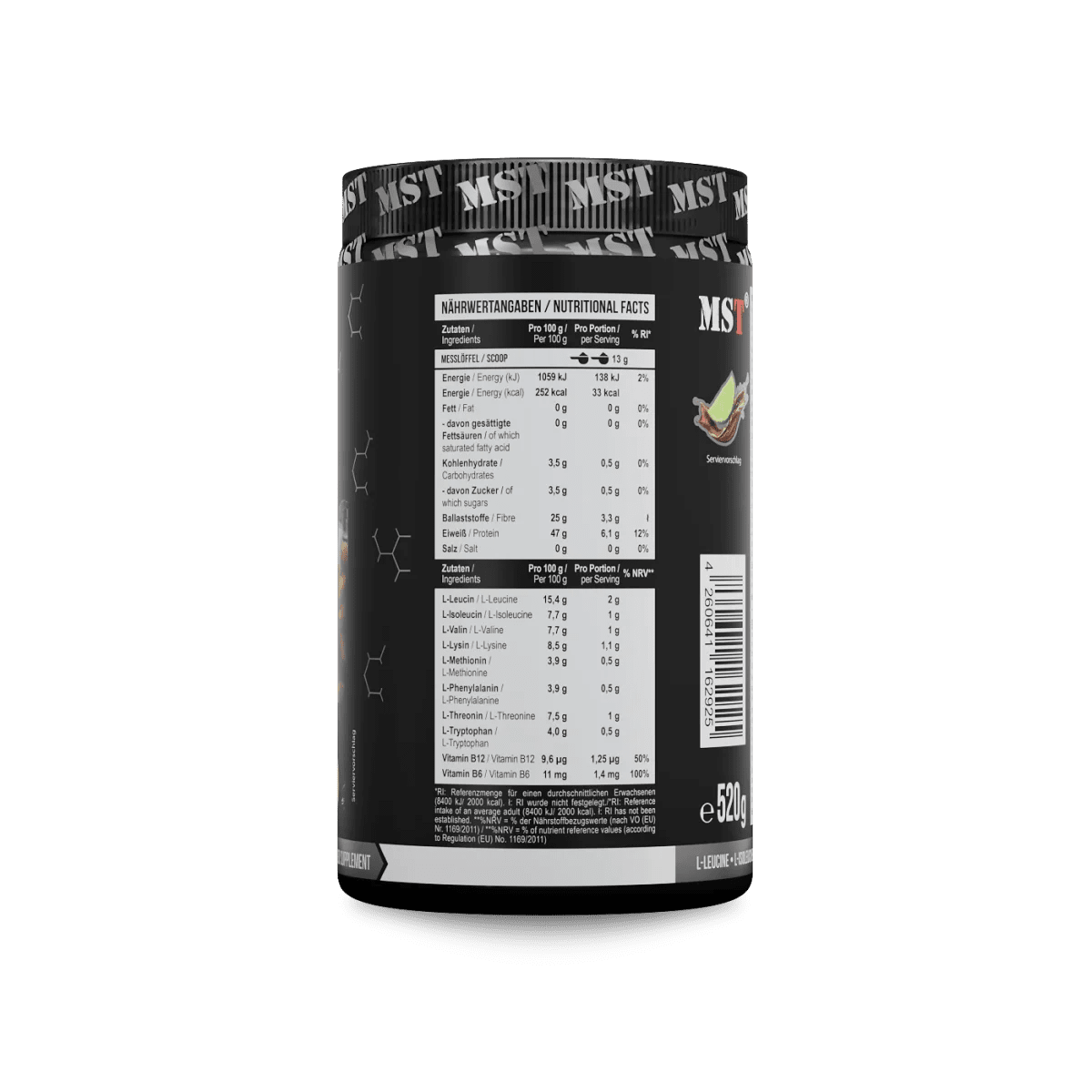 MST Nutrition BCAA + EAA Cola Lime Aminosäurenpulver in 520 g Dose, Pulver für Muskelregeneration und Leistungssteigerung