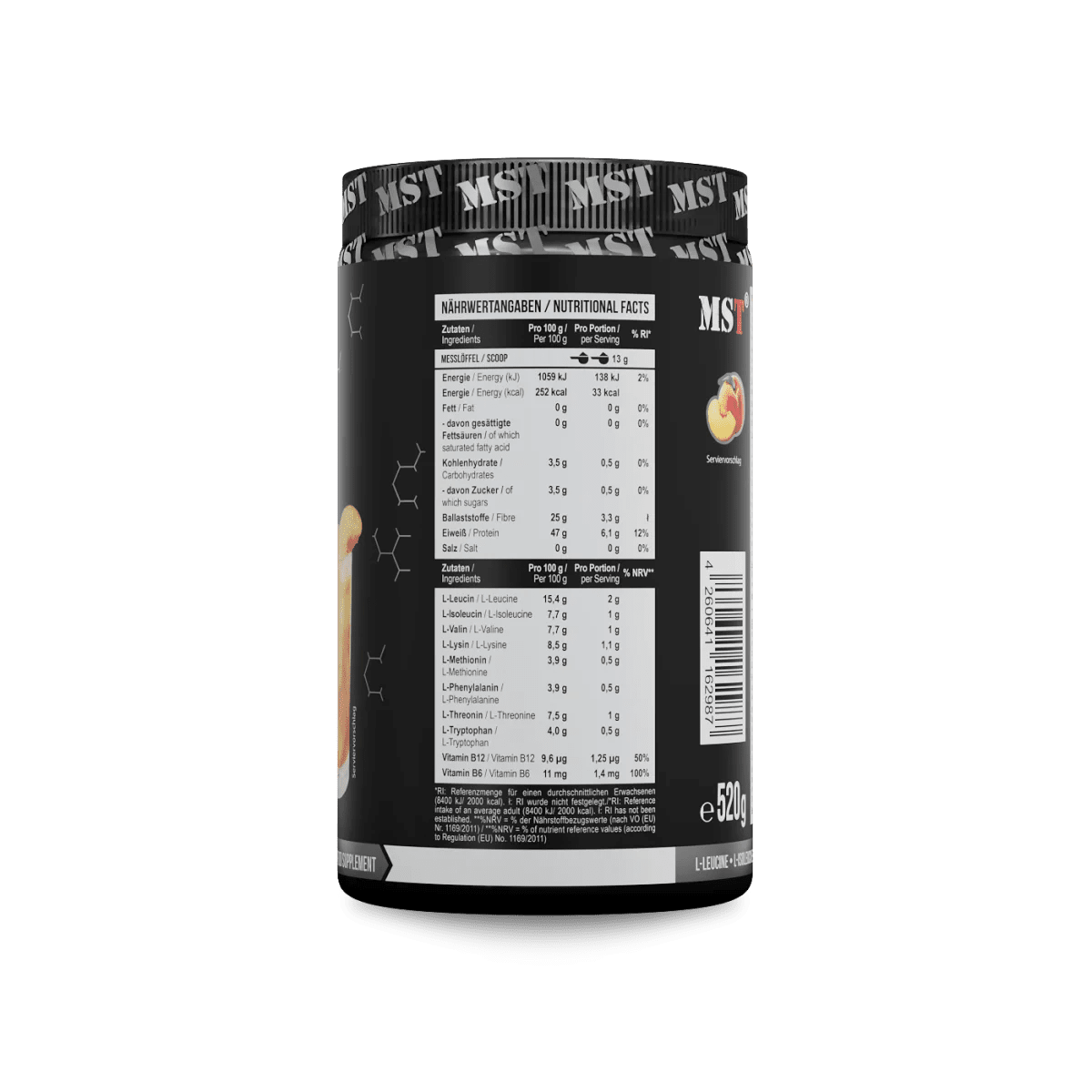 MST Nutrition BCAA + EAA Aminosäurenpulver in Peach Ice Tea Geschmack, 520 g, für Muskelaufbau und Regeneration