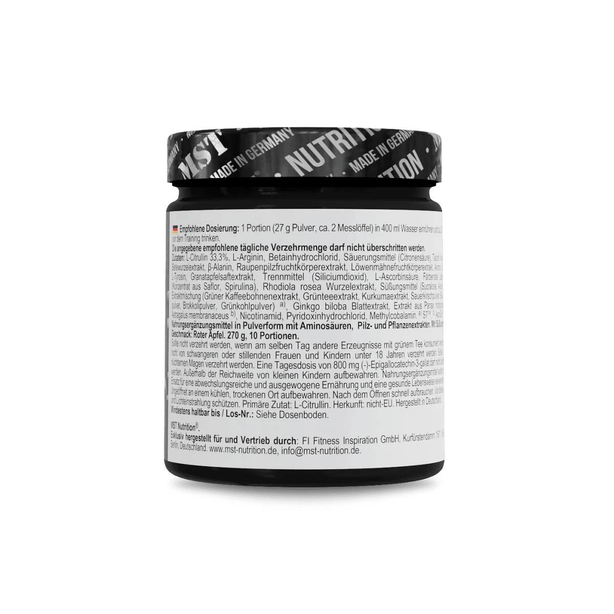 MST NeuroPump Pre-Workout-Booster in roter Apfelform, 270 g, energiereiches Nahrungsergänzungsmittel für das Training
