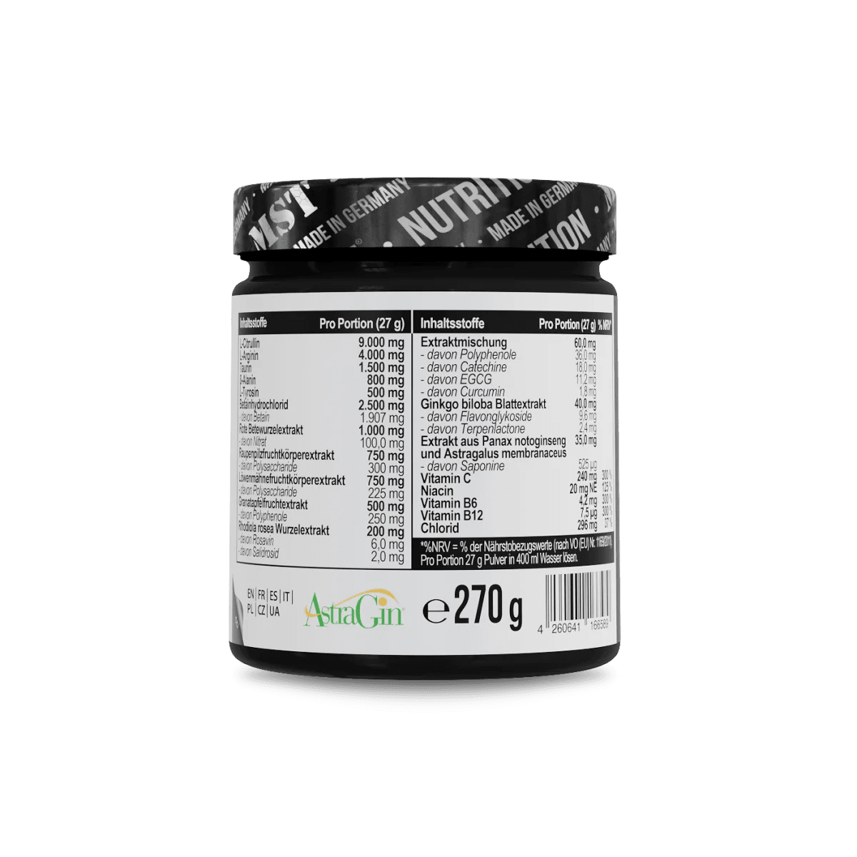 MST NeuroPump Pre-Workout Booster in rotem Apfelgeschmack, 270 g Dose, energiereiches Training, sportliche Verpackung