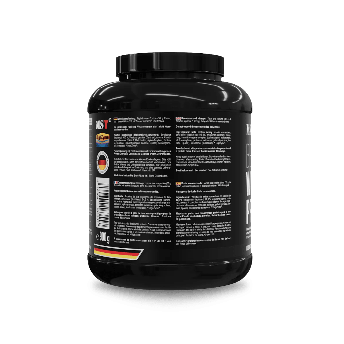 MST Nutrition Best Whey Protein + Enzyme in Cookies & Cream Geschmack, 900 g, cremige Proteinquelle für Muskelaufbau.