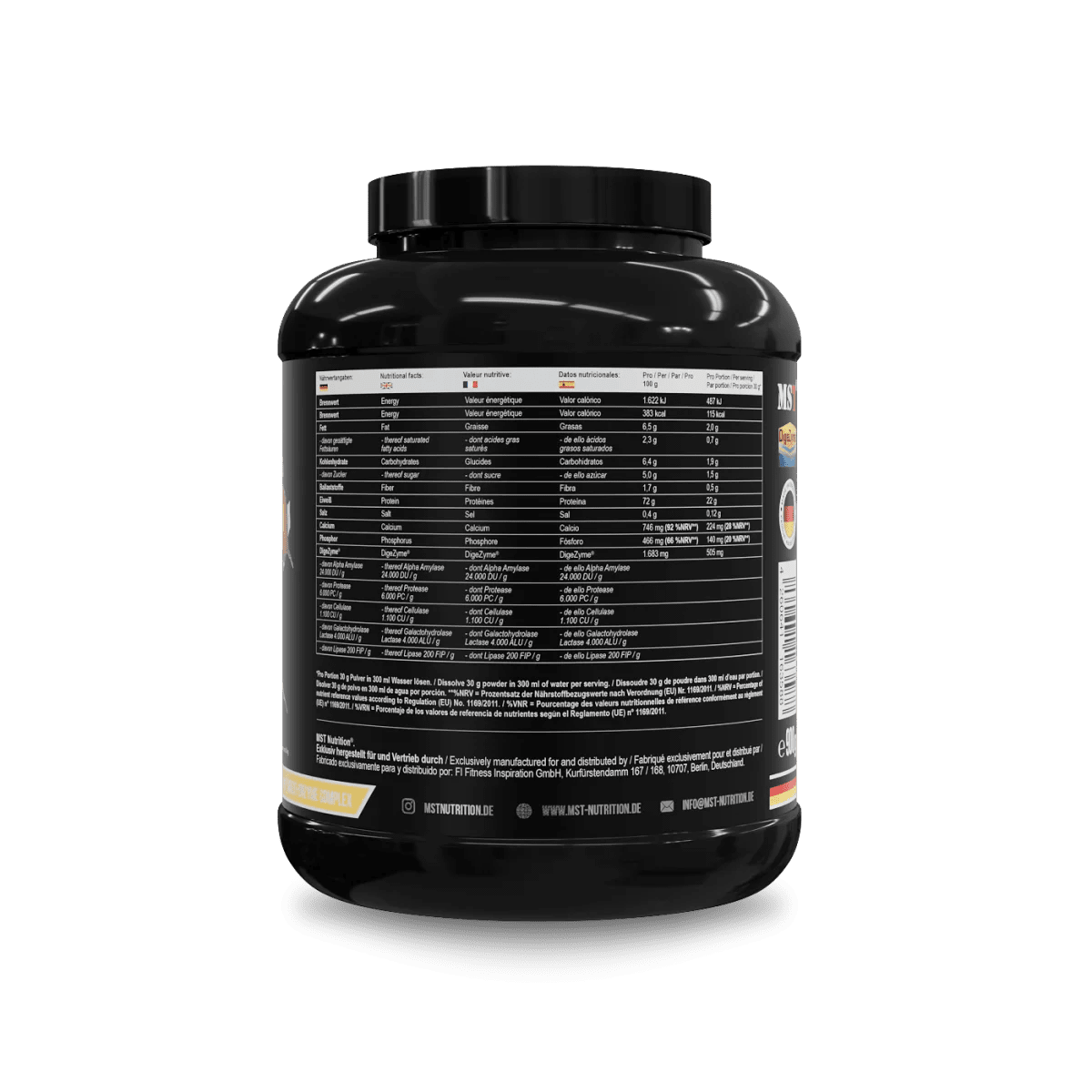 MST Beste Whey Protein mit Enzymen in Mango-Pfirsich-Geschmack, 900 g, Pulver mit fruchtigem Aroma und hochwertigem Protein.