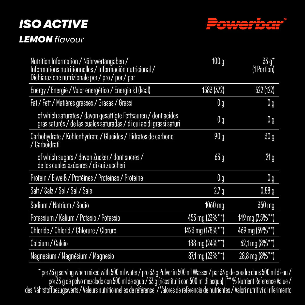Powerbar Iso Active isotonisches Energiegetränk Lemon mit 5 Elektrolyten, in einer transparenten Flasche, ideal für Sport und Erholung.