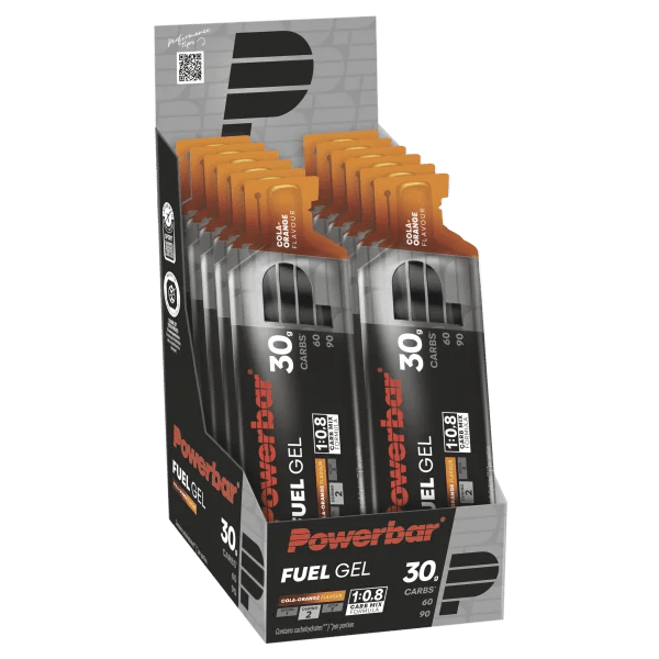 PowerBar Fuel Gel 30 Cola-Orange, Elektrolyte-Gel in 12er-Box, energiereiches Sportnahrungsmittel für Ausdauer und Hydration