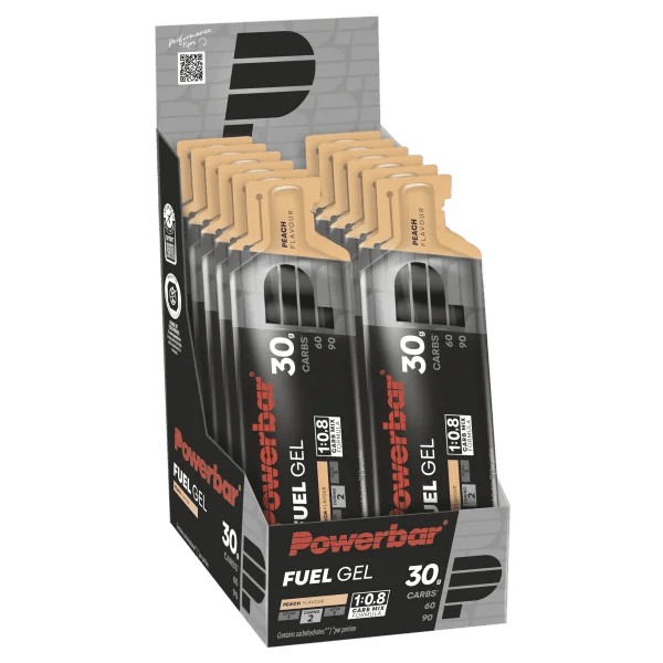 PowerBar Fuel Gel 30 Pfirsich, Elektrolyte, 12er Pack, energygel für Sport und Ausdauer, natürliche Fruchtaromen