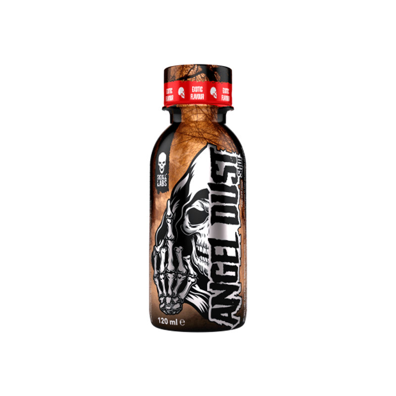Pre-Workout Skull Labs Angel Dust Shot 120 ml exotisch, energiereiches Getränk in Flasche mit buntem Etikett