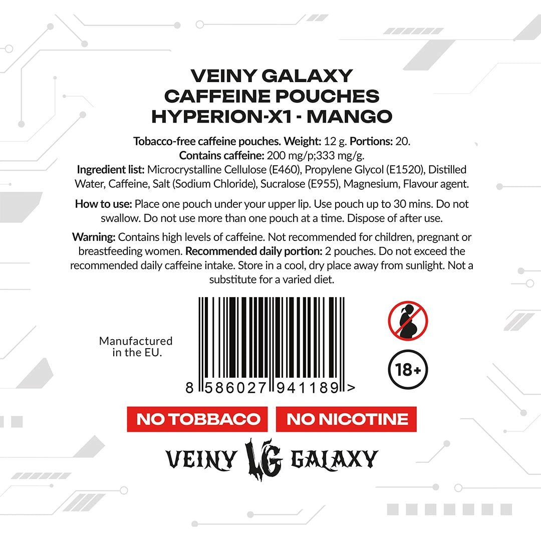 Veiny Galaxy Hyperion Energy Pouches mit 200 mg Koffein, 20 Beutel, praktische Pre-Workout Energiebeutel, energisierende Ergänzung