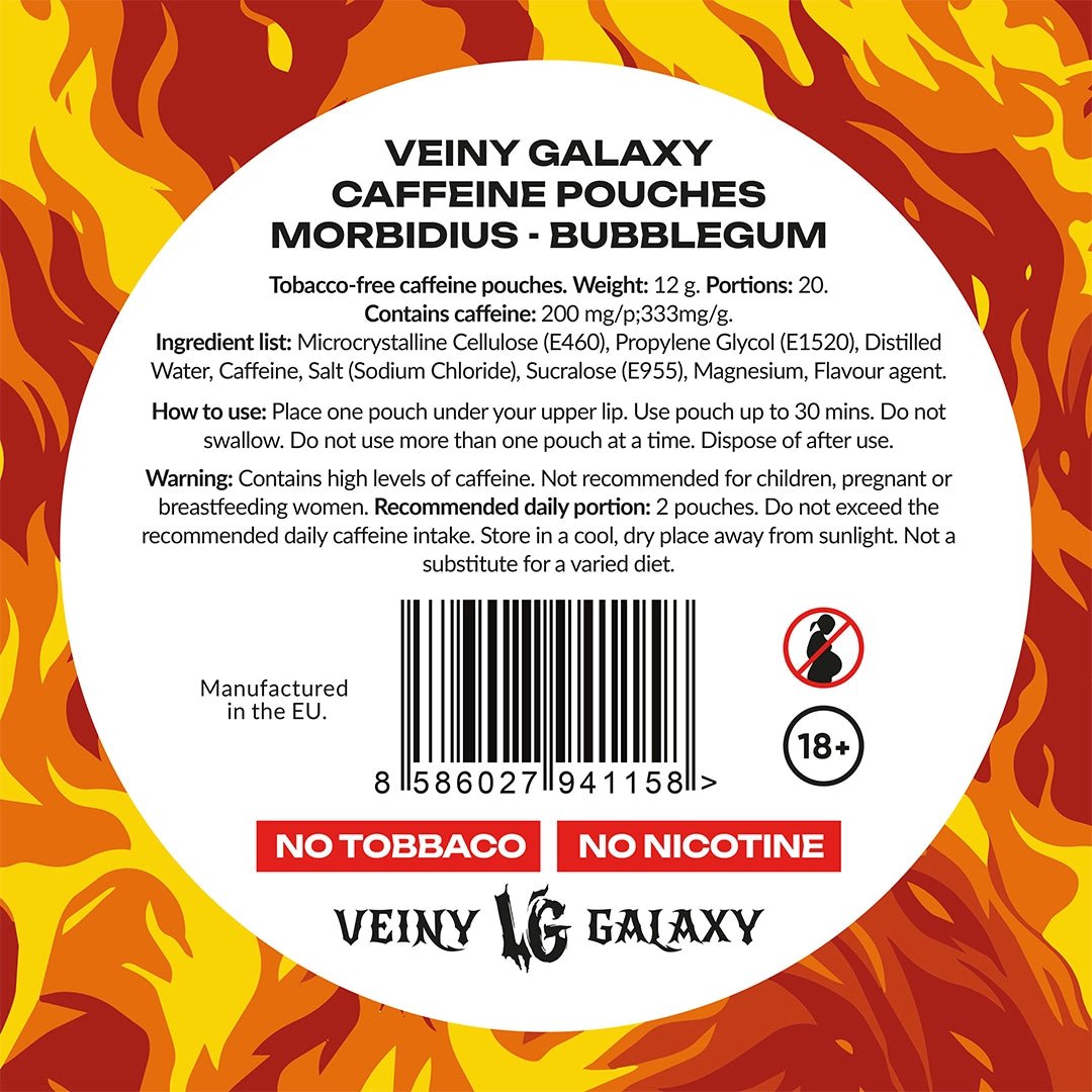 Veiny Galaxy MORBIDIUS Energy Pouches mit Koffein 200mg, 20 Beutel, energiereiche Pre-Workout Snacks, kompakte Verpackung