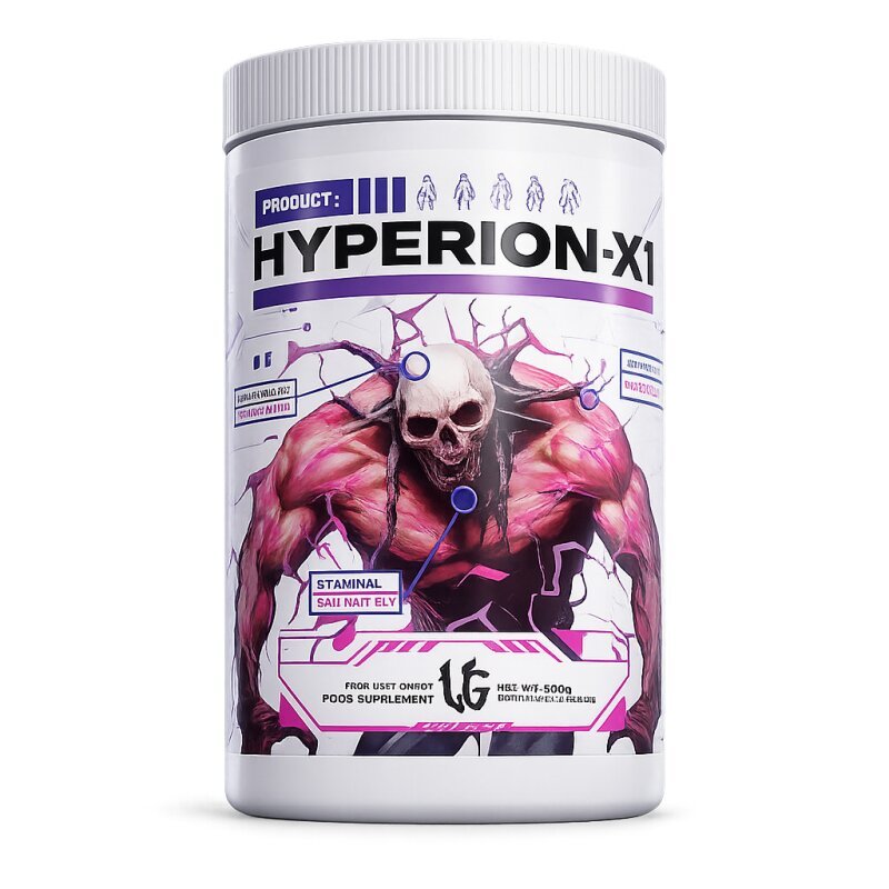 Vody Galaxy Hyperion Pre-Workout Booster in Peach Mango, 510g, zeigt die Verpackung und das Produkt in einer Dose.