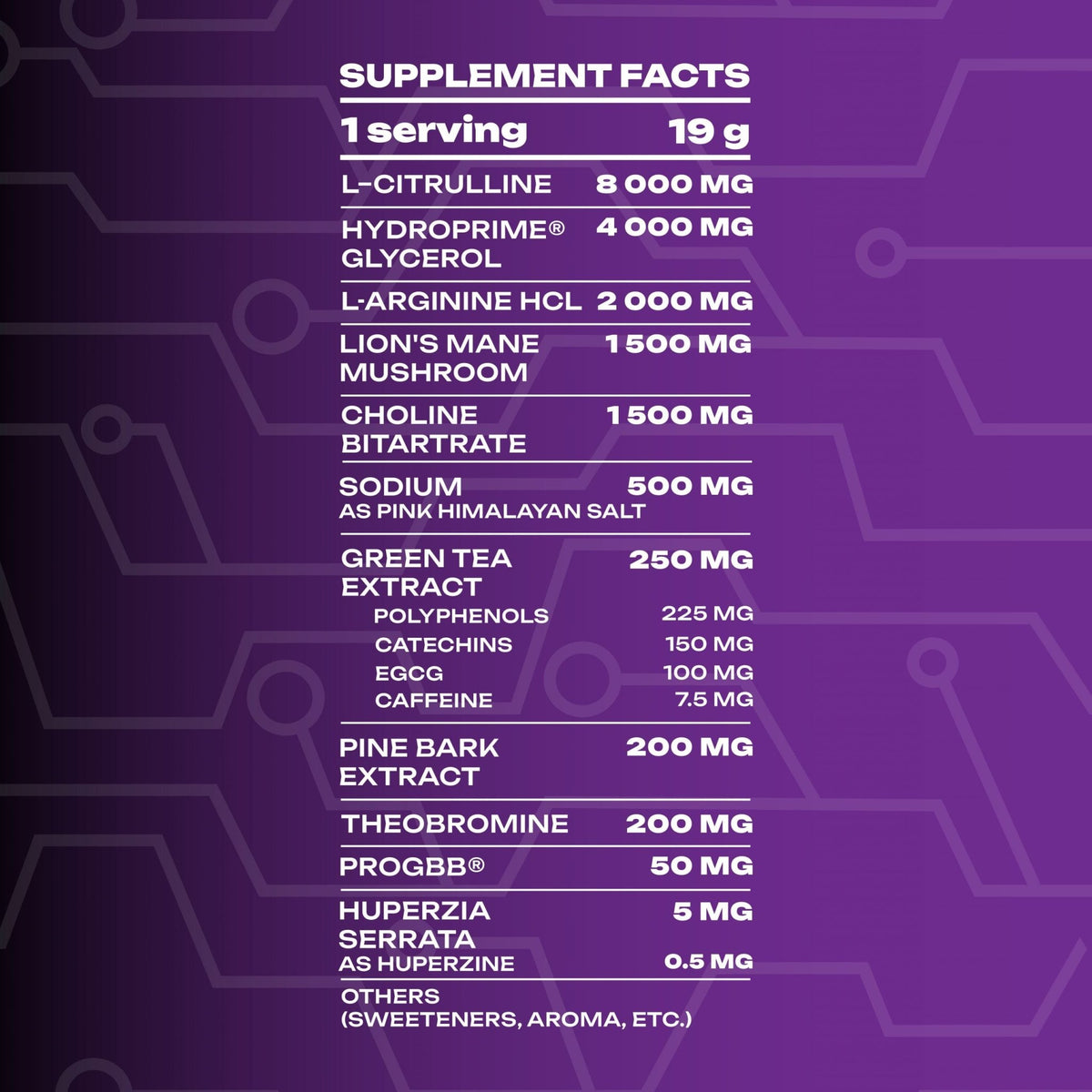 Veiny Galaxy Neuro Flow No Stim Pre-Workout Pulver in Dose mit Dose und Messlöffel, schwarz-weiße Verpackung.