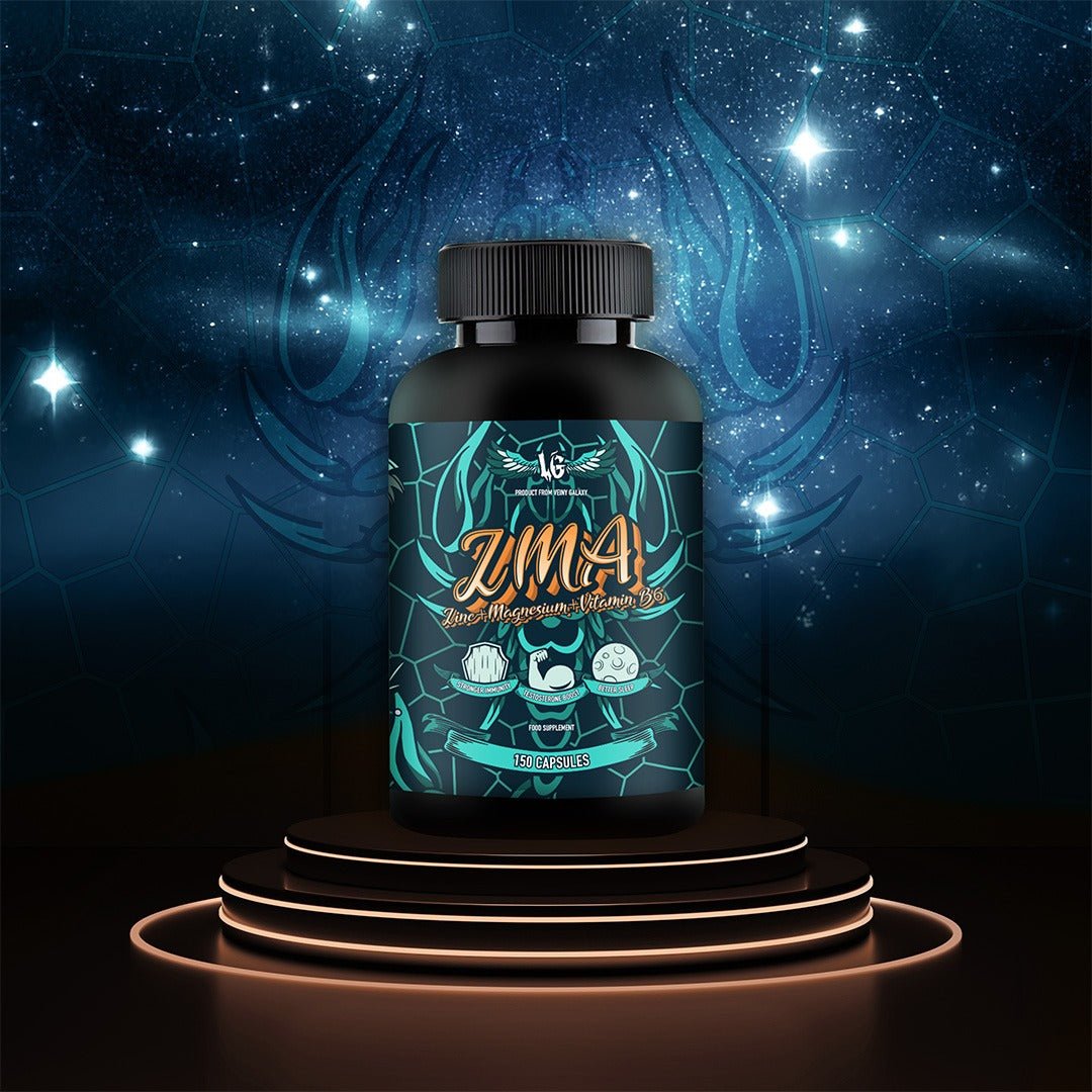 VEINY GALAXY ZMA 150 Kapseln mit Magnesium Bisglycinate für Schlaf und Erholung, Nahaufnahme der Kapseln in einer Packung