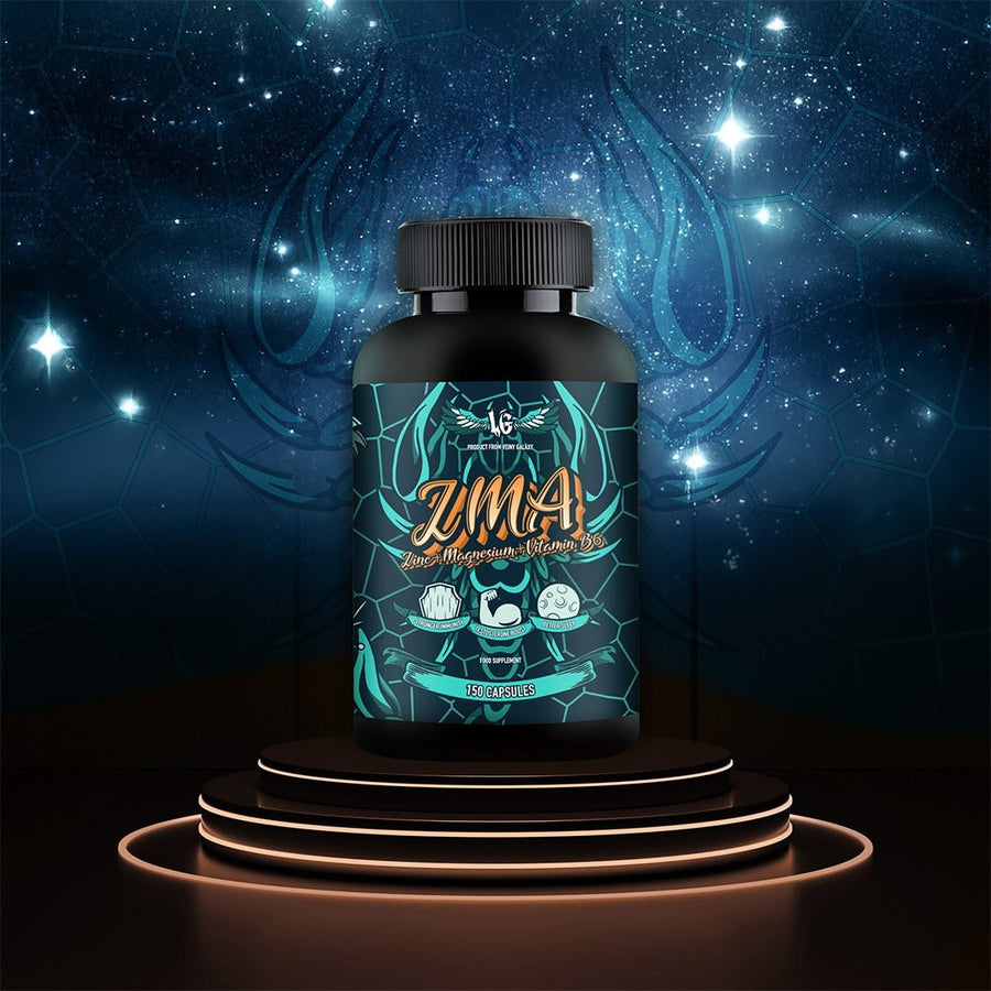 VEINY GALAXY ZMA 150 Kapseln mit Magnesium Bisglycinate für Schlaf und Erholung, Nahaufnahme der Kapseln in einer Dose.