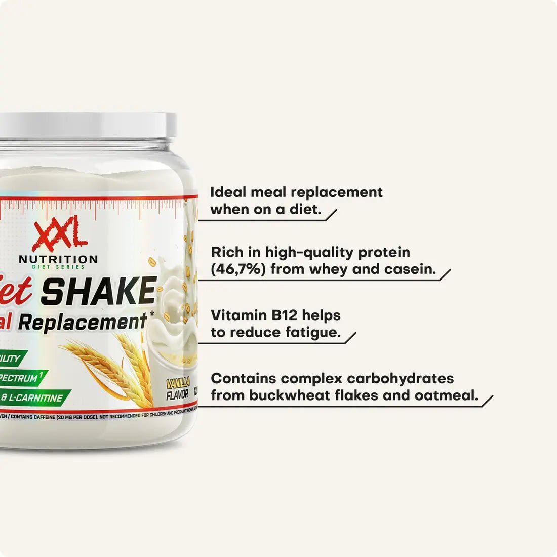 Schokoladen-Protein-Milchshake von XXL Nutrition, XXL Nutrition Diet Shake, 480g Packung, cremige Konsistenz, für Muskelaufbau
