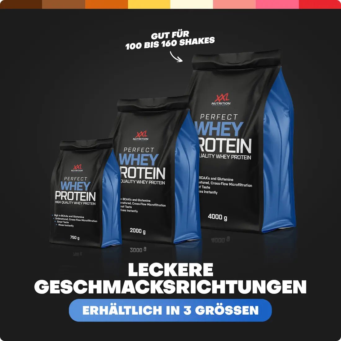 XXL Nutrition Perfect Whey Protein in Bananengeschmack, Pulverform, mit natürlicher Textur, in einer Packung.