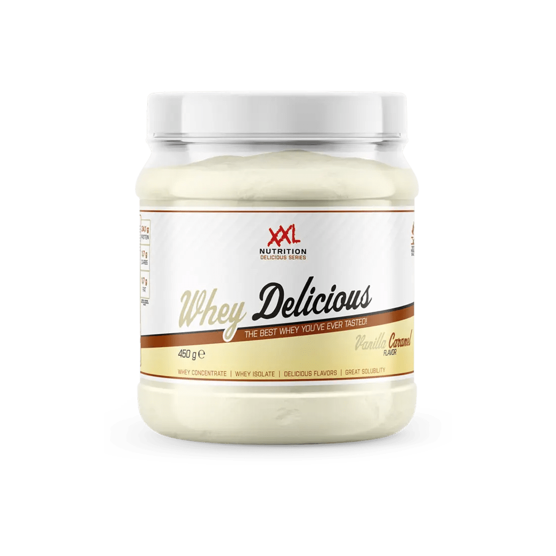 XXL Nutrition Whey Delicious Schokoladenproteinpulver in 450g Verpackung, cremige Konsistenz, ideal für Muskelaufbau und Fitness